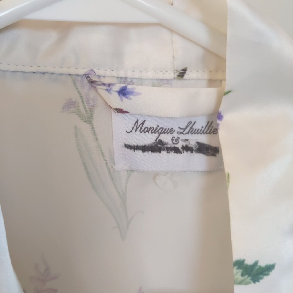 Monique Lhuillier x Pottery Barn Floral Print Satin Robe Size XS / S mono "J" - Picture 2 of 4